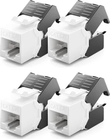 deleyCON Keystone Modul RJ-45 Buchse via Verlegekabel, Cat6a, UTP, Kunststoffgehäuse, schwarz/weiß, 4er-Pack