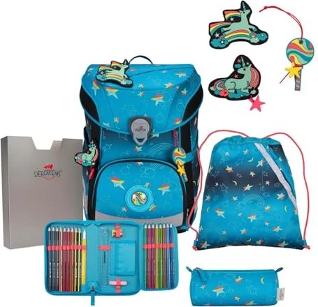 DerDieDas ErgoFlex Easy Exklusiv LED Rainbow Star Schultaschen-Set, 5-tlg.