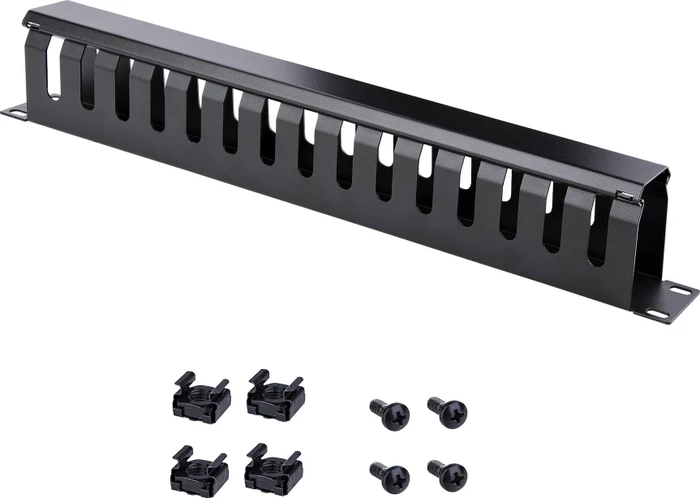 StarTech Horizontaler Rack Finger Kabelkanal mit Abdeckung, Kabelführung, schwarz, 1HE
