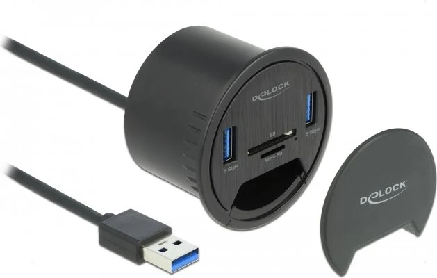 DeLOCK Tisch-Hub, 2x USB-A 3.0, Cardreader, USB-A 3.0 [Stecker]