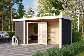Karibu Schwandorf 3 Gartenhaus inkl. Anbau 2.4m + Rück- und Seitenwand terragrau