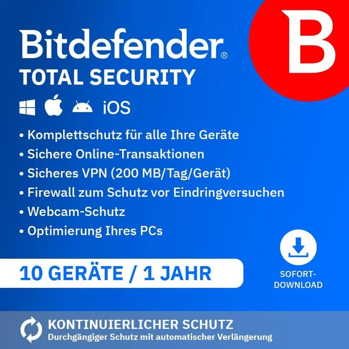 BitDefender Total Security, 10 User, 1 Jahr, ESD (deutsch) (Multi-Device)