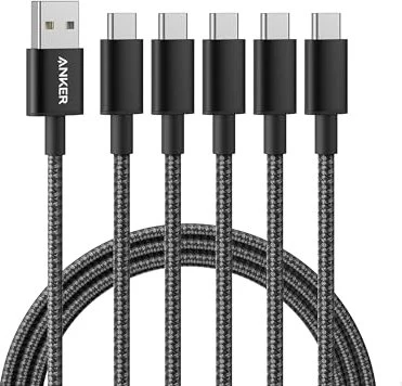 Anker USB Adapterkabel, USB-A [Stecker] auf USB-C [Stecker], schwarz, 1.8m, 5er-Pack