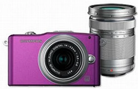 Olympus PEN E-PM1 violett mit Objektiv M.Zuiko digital 14-42mm 3.5-5.6 II und M.Zuiko digital ED 40-150mm 4.0-5.6
