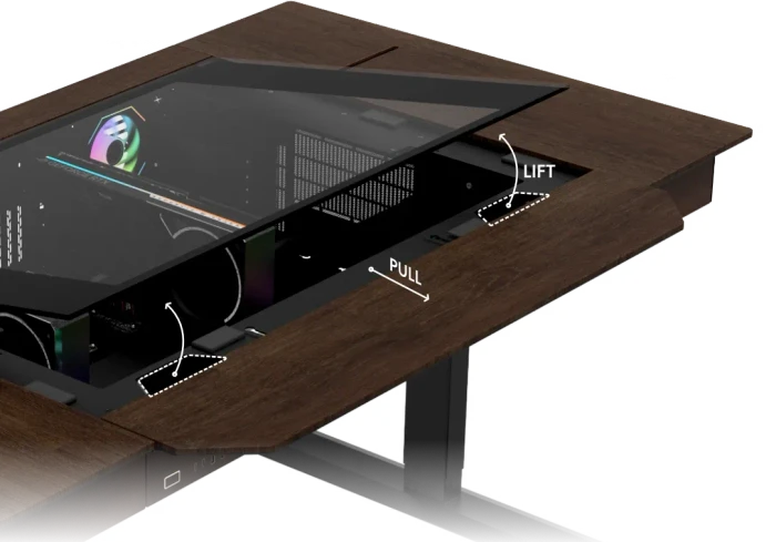 Lian Li DK07 Wood, schwarz/braun, Glasfenster