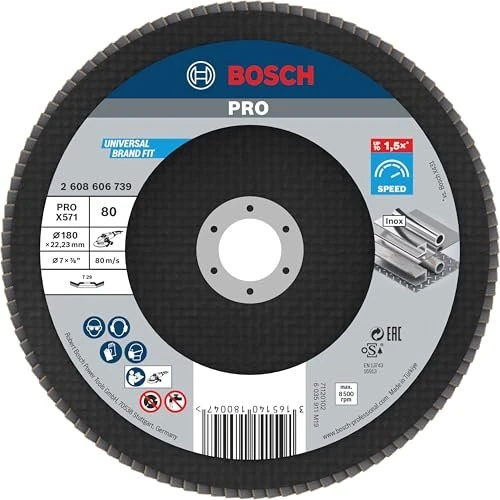 Bosch Professional X571 Best for Metal Fächerschleifscheibe gewinkelt K80, 180x22.23mm, 1 Stück