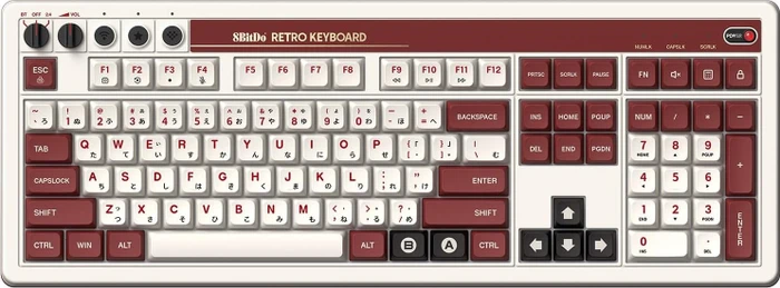 8BitDo Retro 108 Mechanical Keyboard, Fami Edition, weiß/rot, Kailh Box V2 WHITE, USB/Bluetooth, US
