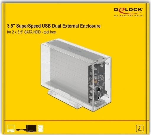 DeLOCK External Enclosure, transparent, 3.5", USB-C 3.0