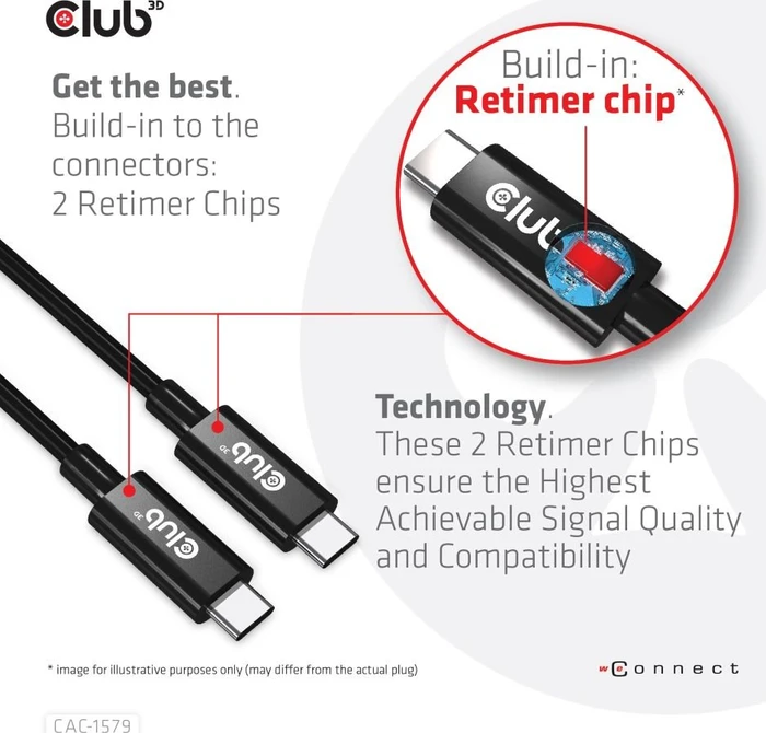 Club 3D USB4 Kabel, 40Gb/s, 240W PD EPR, USB-C Stecker auf USB-C Stecker, 3m, schwarz