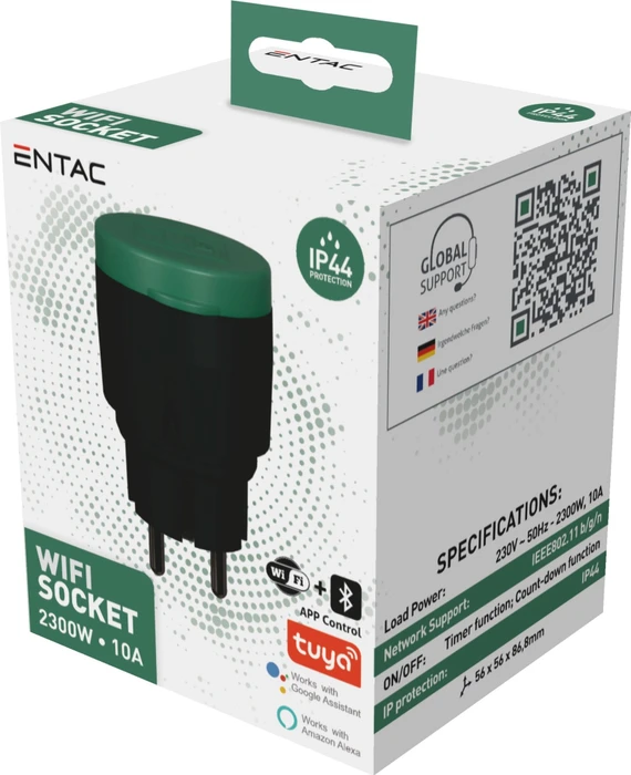 Entac Outdoor WiFi Steckdose 1-fach, 2300W, Smart-Steckdose