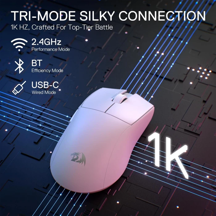 Redragon M916 K1NG Pro 1K 3-Mode Wireless Gaming Mouse weiß, USB/Bluetooth