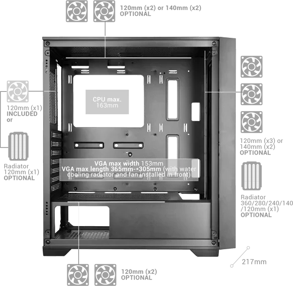 Mars Gaming MC-WOODC, schwarz, Chromed Glass Panel, Glasfenster