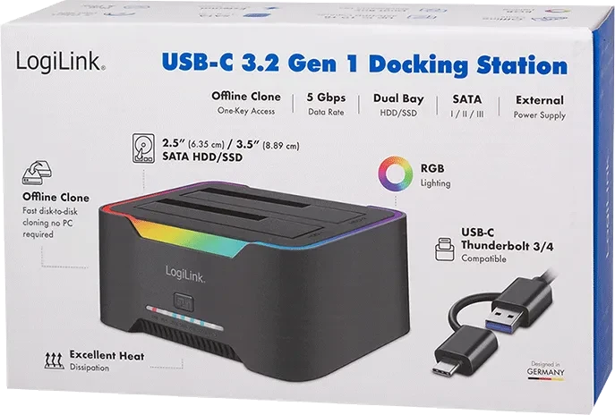 LogiLink Dual Dockingstation, 2.5"/3.5", USB-C 3.0