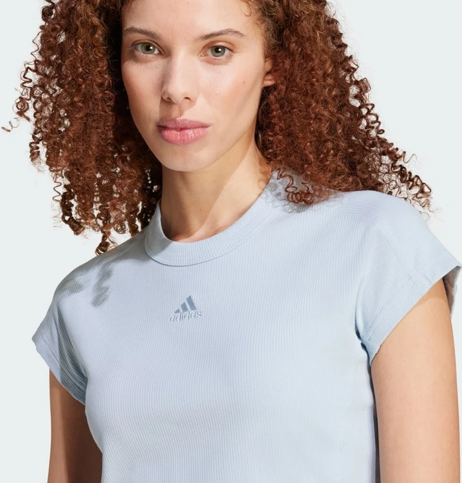 adidas Lounge Ribbed Crop T-Shirt kurzarm wonder blue (Damen)