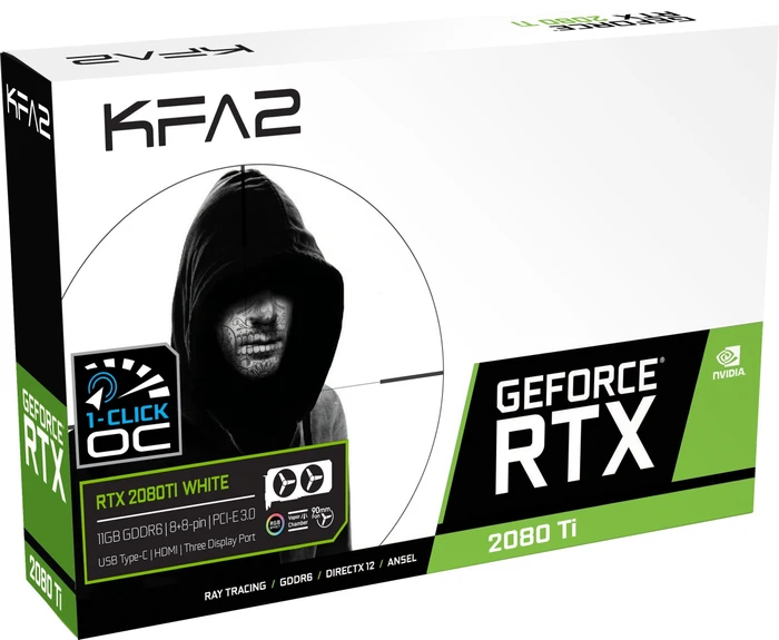 KFA2 GeForce RTX 2080 Ti Dual White (1-Click OC), 11GB GDDR6, HDMI, USB-C, 3x DP