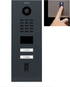 DoorBird D2102FV Fingerprint 50 IP Video Türstation mit 2 Ruftasten RAL 7016, Edelstahl V2A, gebürstet