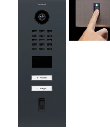 DoorBird D2102FV Fingerprint 50 IP Video Türstation mit 2 Ruftasten RAL 7016, Edelstahl V2A, gebürstet