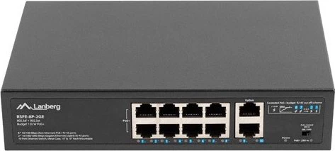 Lanberg RSFE Rackmount Switch, 10x RJ-45, 120W PoE+