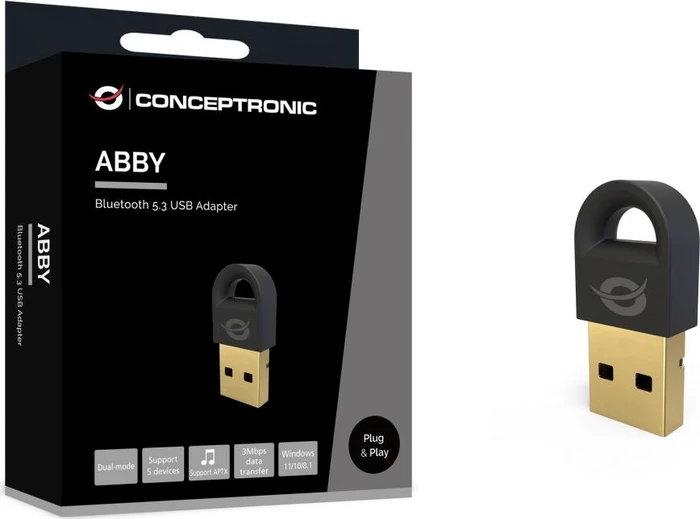 Conceptronic ABBY16B Bluetooth USB Adapter, Bluetooth 5.3, USB-A 2.0 [Stecker]