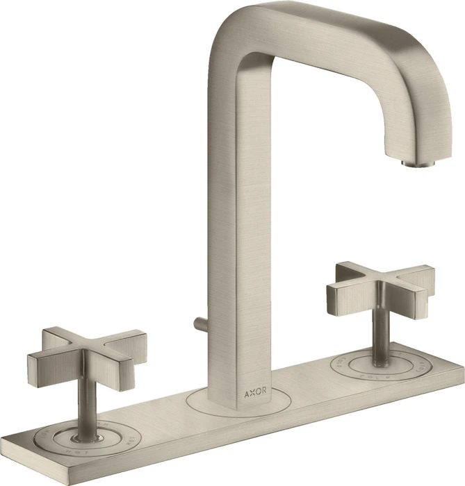 Hansgrohe Axor Citterio 3-Loch Waschbeckenarmatur mit Kreuzgriffen und Platte brushed nickel