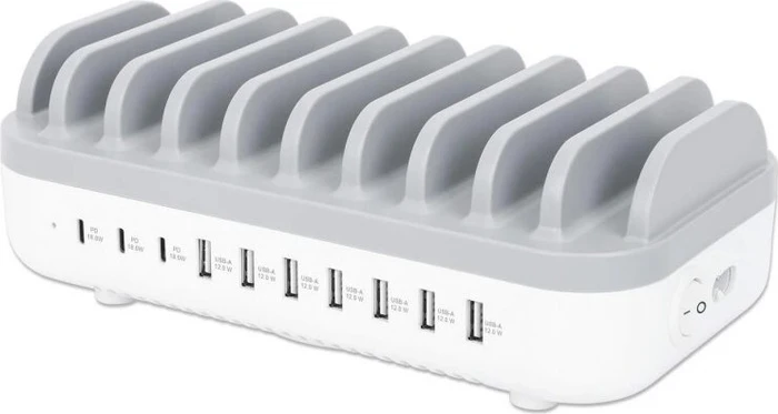 Manhattan 10-Port USB Power Delivery-Ladestation 120W weiß/grau