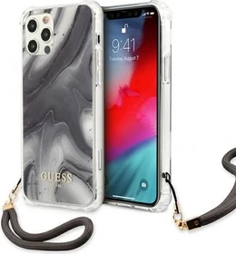 Guess Hard Cover Marble with Cord für Apple iPhone 12 Pro Max grau