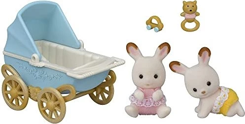Epoch Sylvanian Families - Sets mit Figuren und Möbeln - Schokoladenhasen Baby Zwillinge mit Kinderwagen