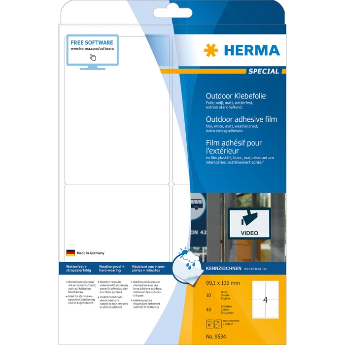 Herma Etiketten Outdoor, 99.1x139mm, wetterfest, weiß, matt, 10 Blatt (40 Etiketten)