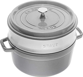 Zwilling Staub Cocotte Schmortopf rund mit Dämpfeinsatz 26cm 5.2l grafitgrau