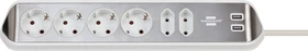 Brennenstuhl estilo Ecksteckdosenleiste, Tischsteckdose, 6-fach, 2x USB-A, 2m, silber/weiß