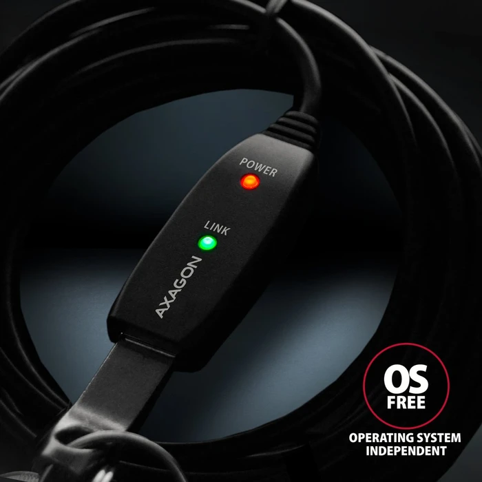 Axagon USB-A Verlängerung, USB 2.0, 480Mb/s, USB-A 2.0 [Stecker] auf USB-A 2.0 [Buchse], aktiv, Verlängerungskabel A/A, 10m