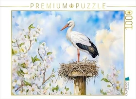 Calvendo Weißstorch auf dem Horst im Frühling Aquarellmalerei