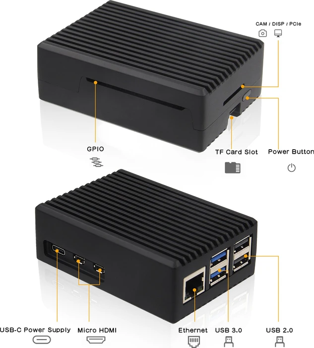 Geekworm Aluminiumgehäuse Heavy-duty für Raspberry Pi 5, schwarz