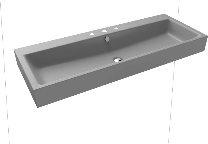 Kaldewei Puro Wand-Doppelwaschtisch 120x46cm mit Überlauf, 1x3 Hahnlochbohrung, Perl-Effekt, cool grey 30