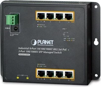 Planet WGS-4215-8P2S Industrial Wallmount Gigabit Managed Switch, 8x RJ-45, 2x SFP, 200W PoE+