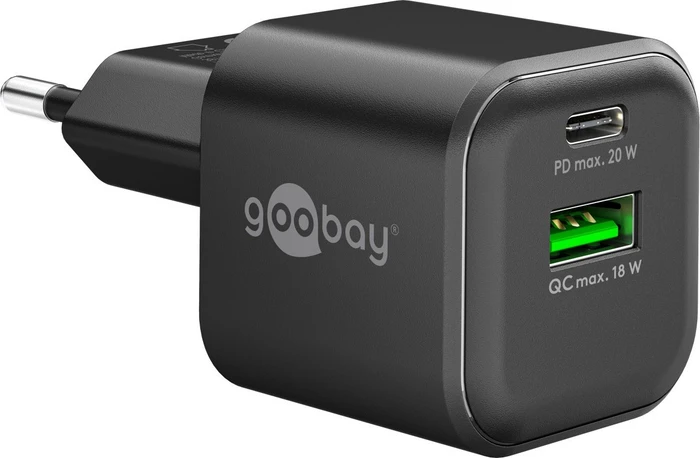 Wentronic Goobay USB-C PD GaN Dual-Schnellladegerät Nano 20W schwarz