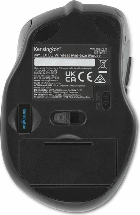 Kensington Pro Fit MY310 EQ Wireless Mouse, Mid-Size, schwarz, USB