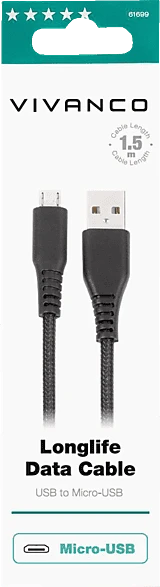 Vivanco LongLife Micro-USB/USB-A Kabel 1.5m schwarz