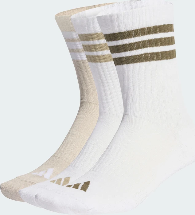 adidas 3-Streifen Cushioned Crew Socken white/beige/olive strata, 3 Paare