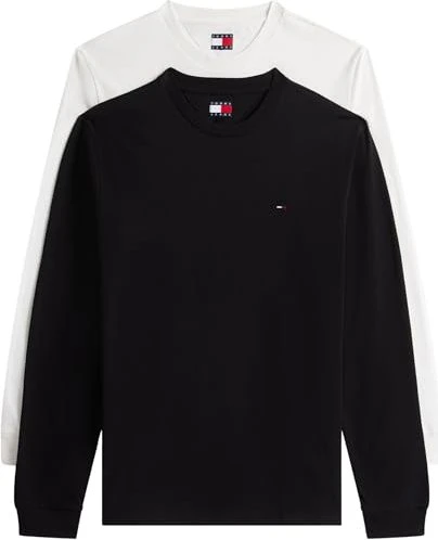 Tommy Hilfiger Slim Fit Tommy Flag 2-er Pack Shirt langarm black/ecru (Herren)