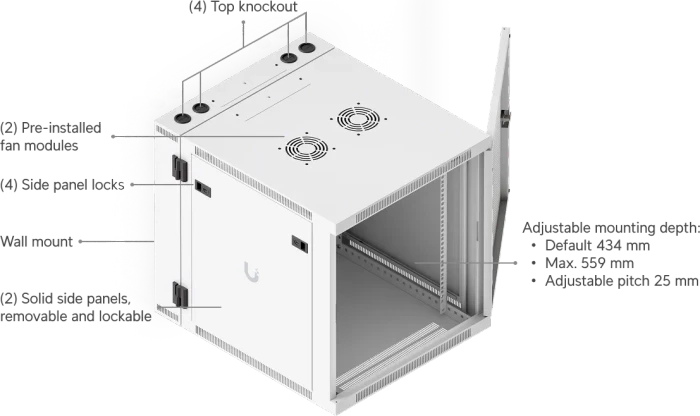 Ubiquiti 12U Rack Cabinet, 19" Wandgehäuse 12HE, Gitternetztür, weiß, 703mm tief