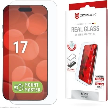Displex Real Glass mit Mount Master für Apple iPhone 17