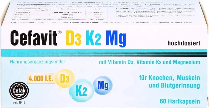 Cefak Cefavit D3 K2 Mg 4.000 I.E. Hartkapseln, 60 Stück