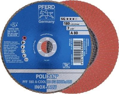 Pferd PFF 180 A-COOL 80 SG INOX+ALU POLIFAN Fächerschleifscheibe K80, 180x22.23mm, 10 Stück