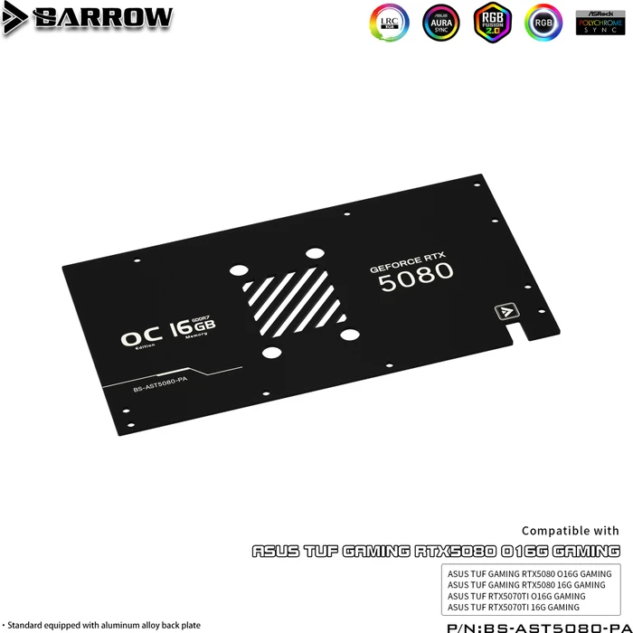 Barrow NVIDIA RTX 5080 Full Coverage GPU Water Block, ASUS ROG TUF 5080 / 5070 Ti, BS-AST5080-PA, schwarz