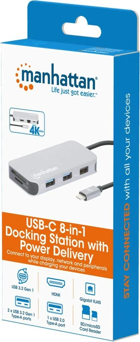 Manhattan 8-in-1 Docking Station, USB-C 3.0 [Stecker]