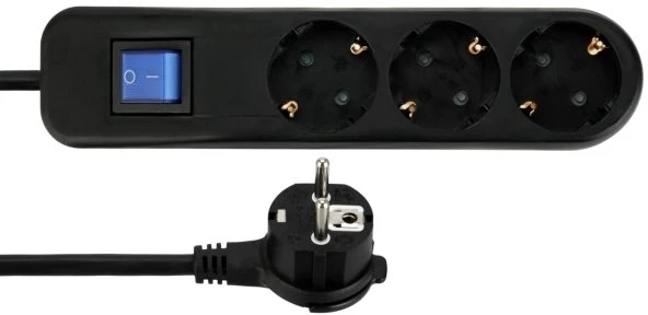 REV Ritter ICE Steckdosenleiste mit Schalter, 3-fach, 1.4m, schwarz