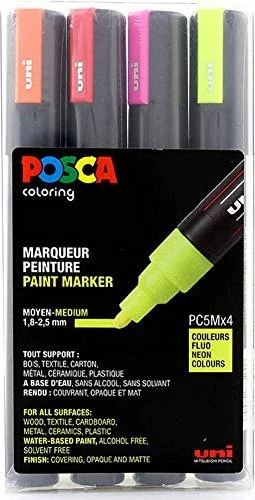 Uni-Ball POSCA PC-5M Acrylmarker Neonfarben sortiert, 4er-Set