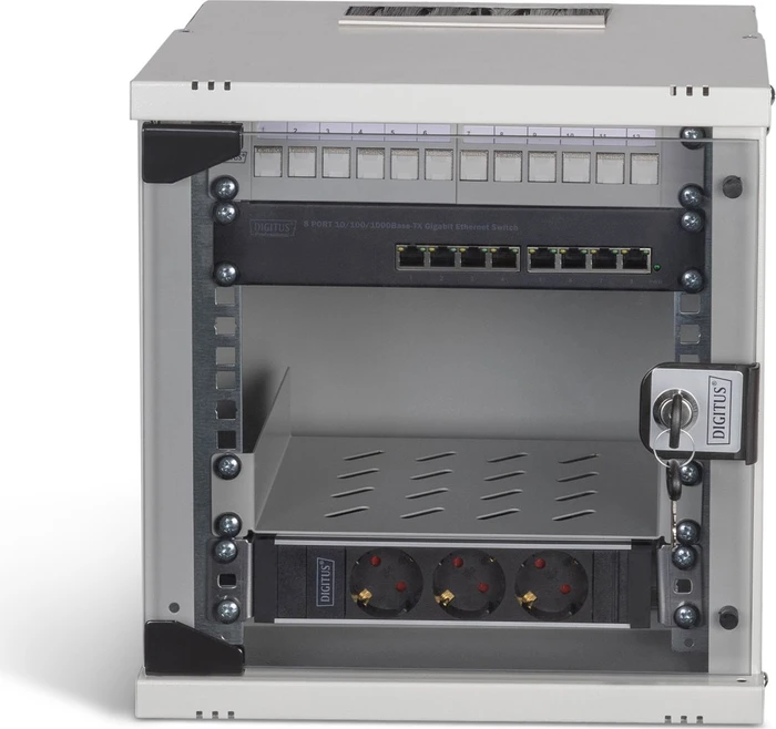 Digitus Professional SoHo Pro Line 10" Wandgehäuse SET 6HE, unmontiert, Sicherheitsglastür, IP20, RAL 7035, 300mm tief