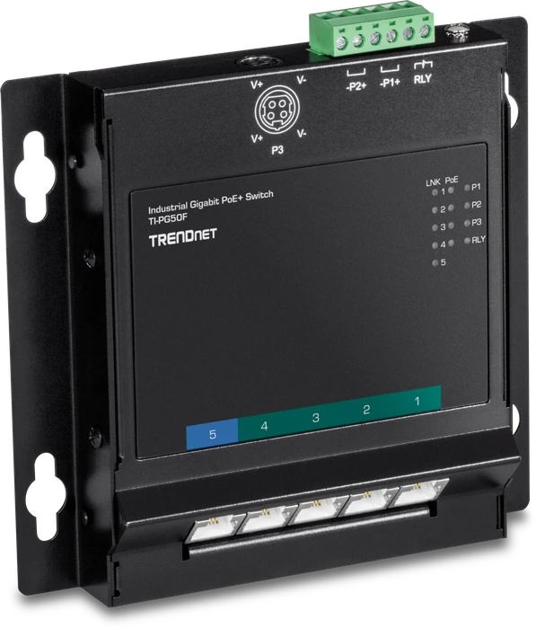 TRENDnet TI Hardened Industrial Wallmount Gigabit Switch, 5x RJ-45, 120W PoE+